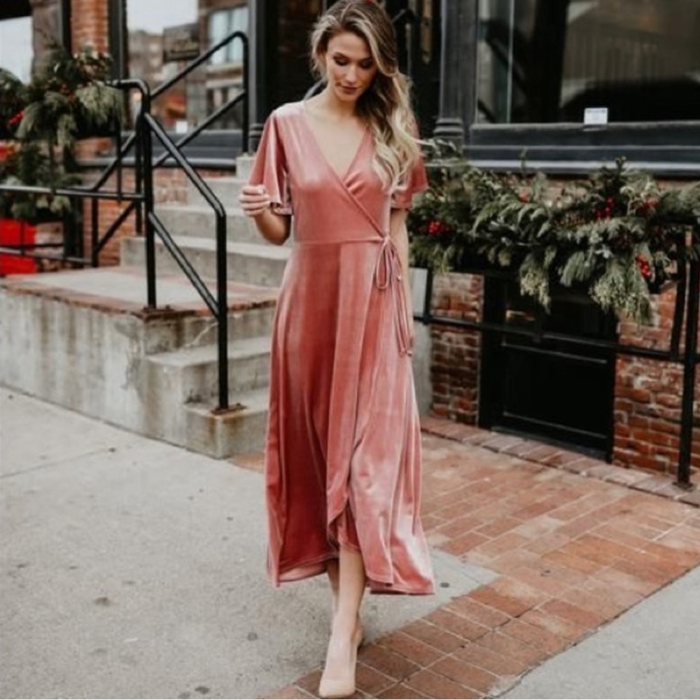 Vici blush pink velvet wrap dress size L